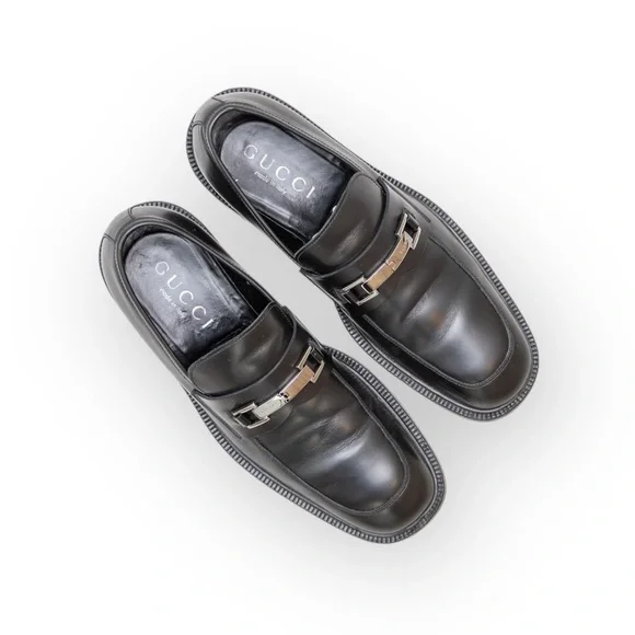 Gucci Loafers Men's Black Leather‎ Horsebit Casual Slip On Shoes Size US 9.5 D - Picture 2 of 8